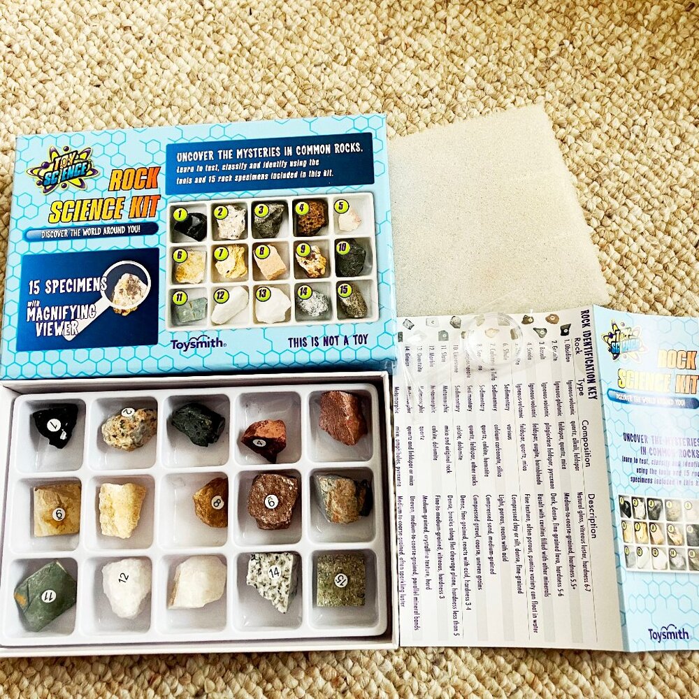Rock Science Kit Toy Science 15 Specimens GeoScience Geology Educational toy